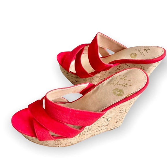 Colin Stuart women’s cork platform wedges red summer beach rockabilly size 6 - Picture 8 of 9